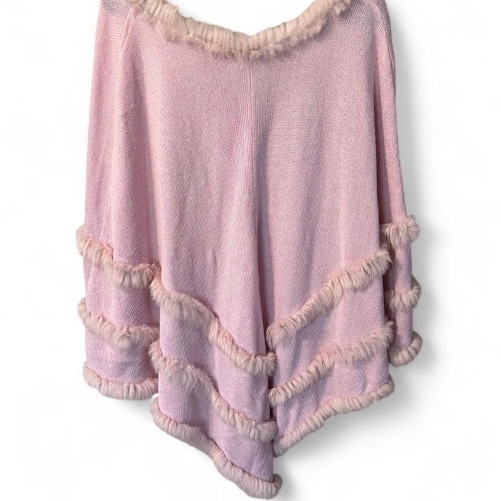 Pink Rabbit Fur Poncho Sweater - Picture 3 of 3